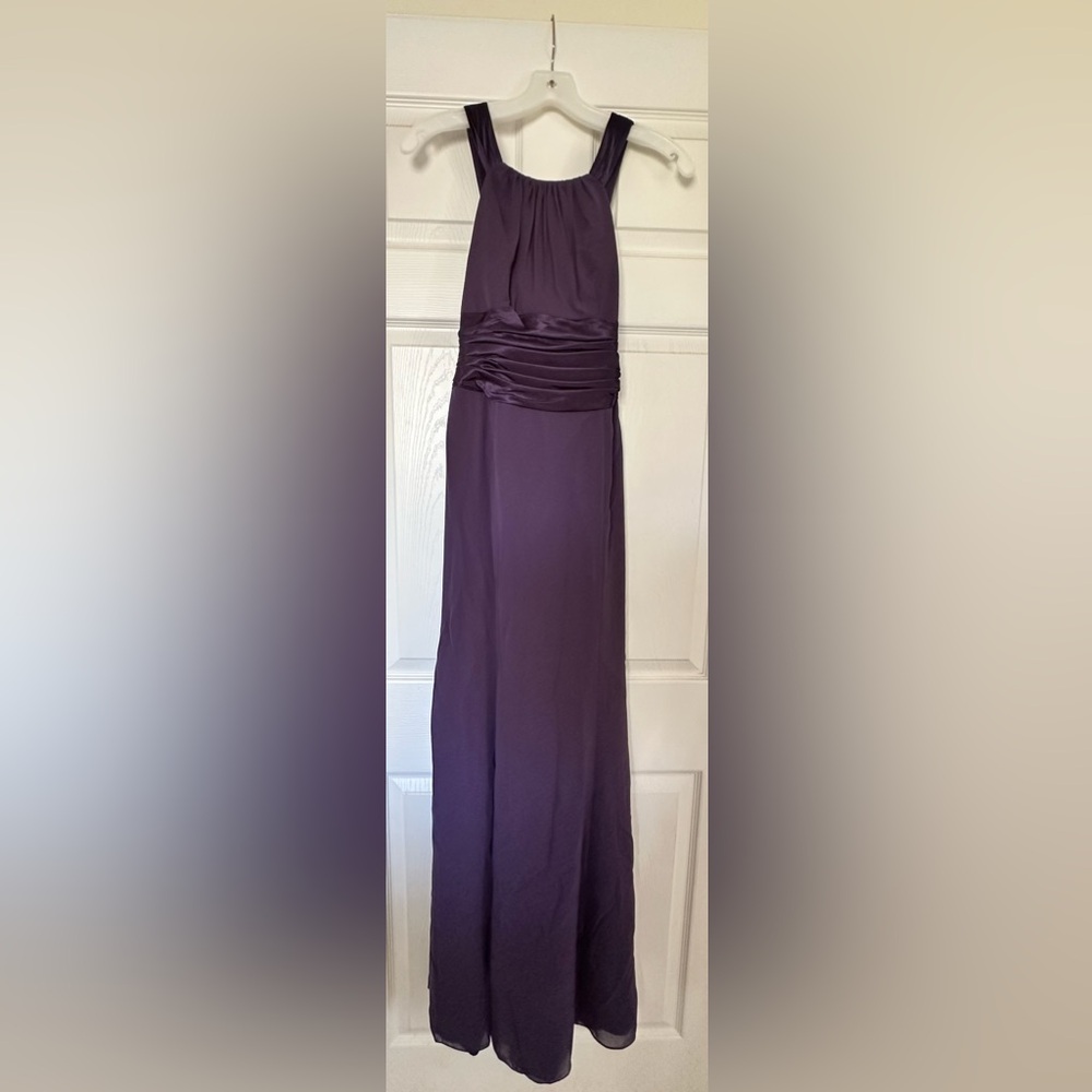 Dark Eggplant Purple Sleeveless High Neckline Long Bridesmaid/Prom Dress